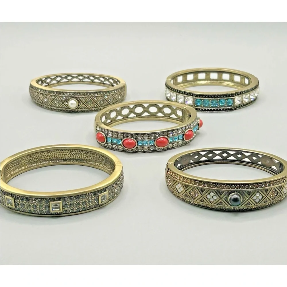 HEIDI DAUS Hinged Stackable Bracelet, Tapered: Dark Cognac Crystals, Opals, Onyx - Picture 9 of 11